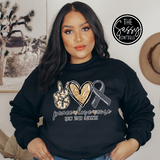 Peace Love Cure Brain Tumor Awareness Crewneck Sweatshirt White Print