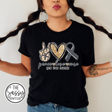 Peace Love Cure Brain Tumor Awareness Tee White Print