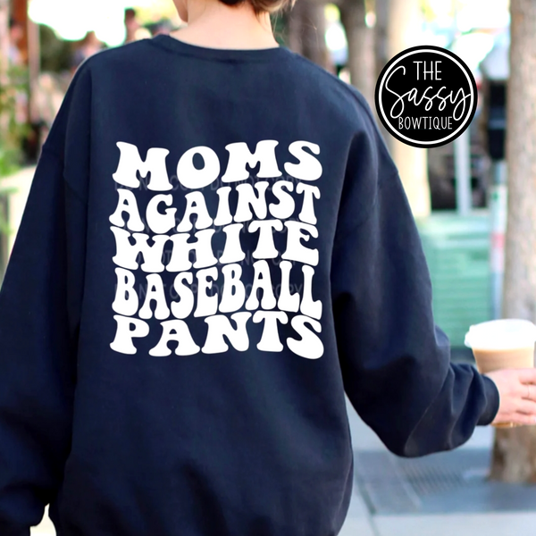 Moms Against White Baseball Pants Tee White Print