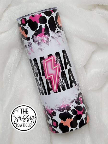 Pink And Orange Mama Bolt Leopard Skinny Tumbler