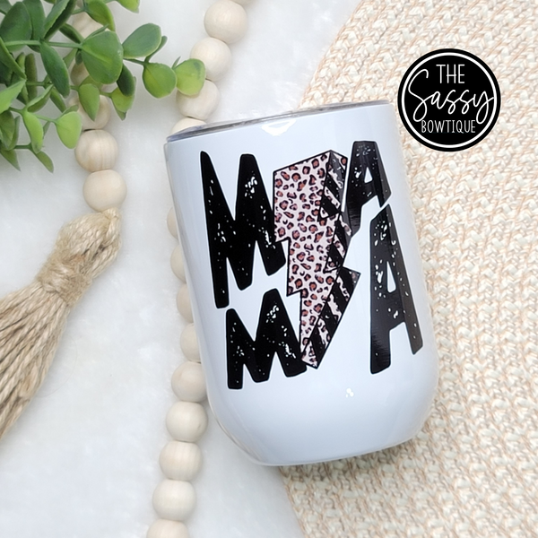 Black Mama Leopard Bolt Stemless Wine Tumbler