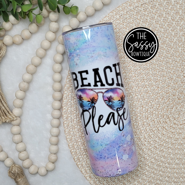 Beach Please Sunnies Light Blue Purple Skinny Tumbler