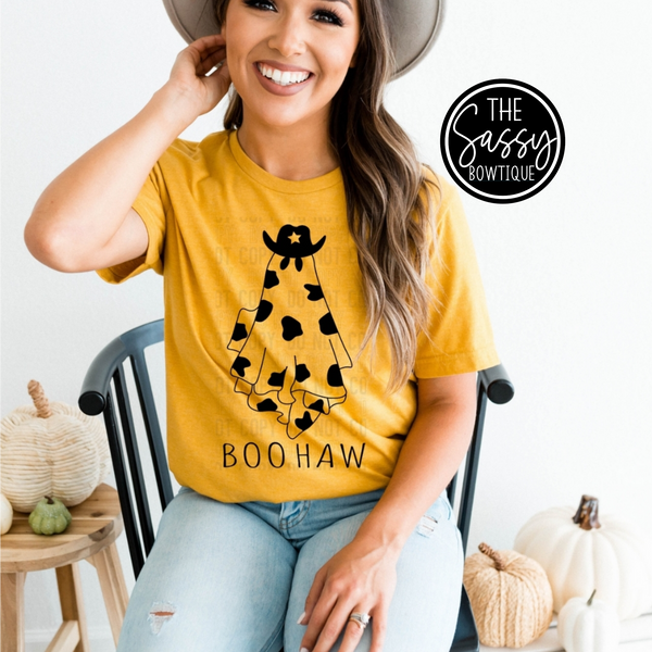 Boo Haw Country Cow Print Ghost Tee